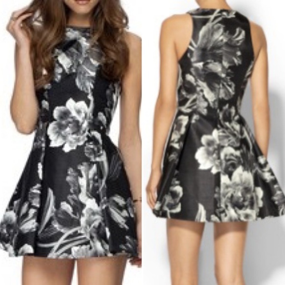 Keepsake The Label Black White Floral Fit Flare Mini Dress Sleeveless formal M